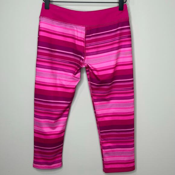 Under Armour HeatGear Pink Striped Capri Leggings Youth Large Fitted - Picture 5 of 7